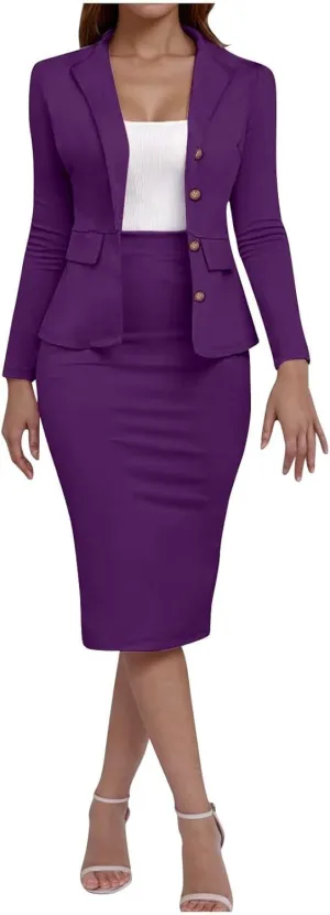 2 Piece Outfits for Women Formal Office Business Work Jacket Skirt Suit Set Blazer Jacket Skirt Set Pencil Dresses