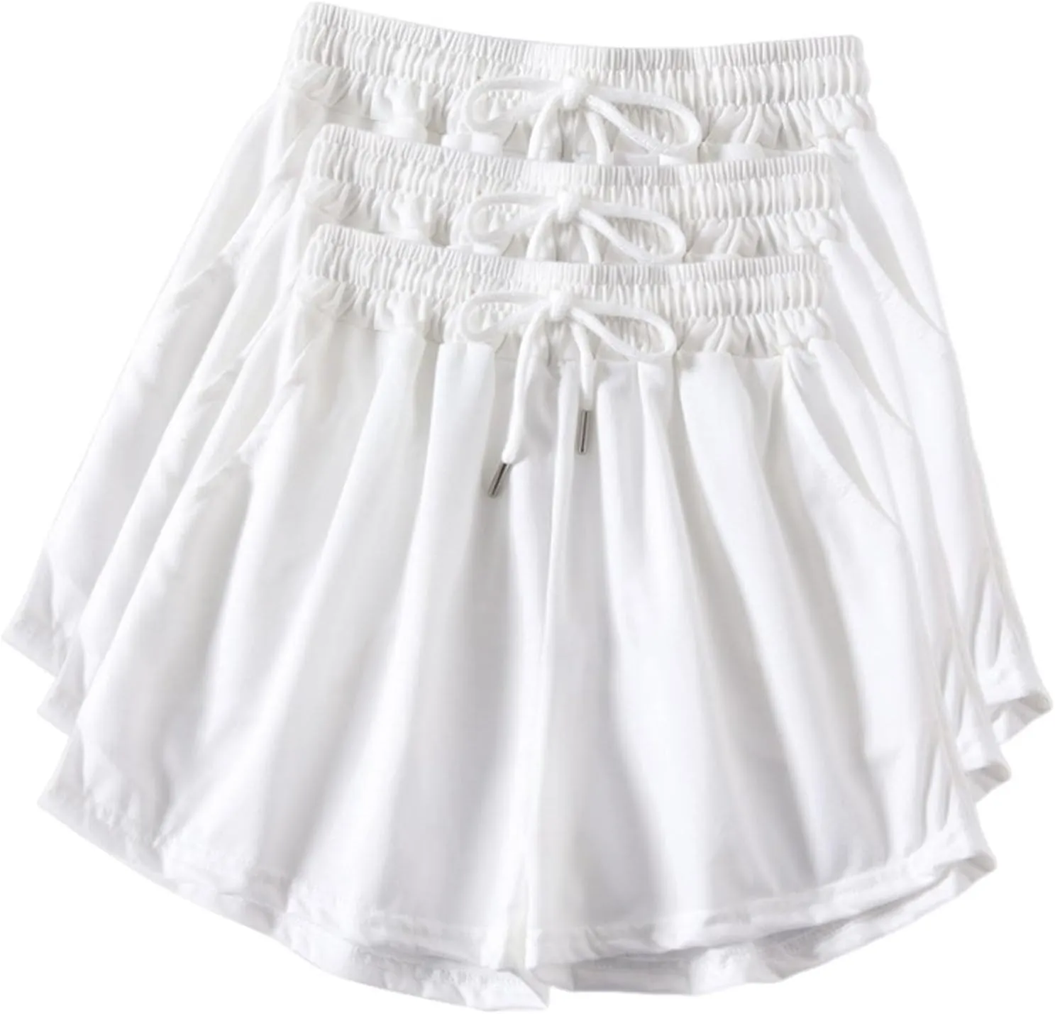 Active Shorts for Women 3PC Shorts Elastic High Waisted Drawstring Shorts Lightweight Sports Shorts with Pocket