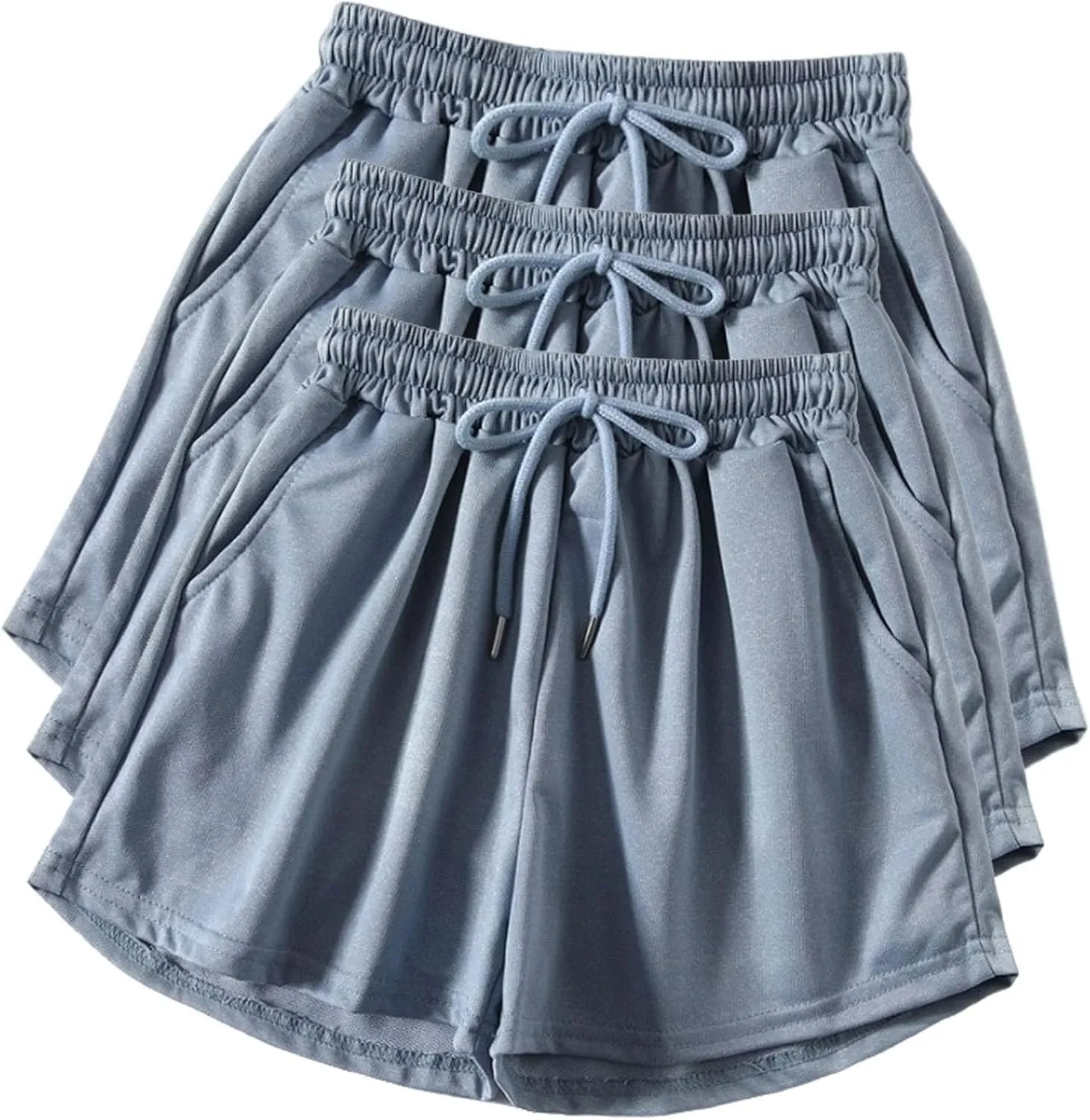 Active Shorts for Women 3PC Shorts Elastic High Waisted Drawstring Shorts Lightweight Sports Shorts with Pocket