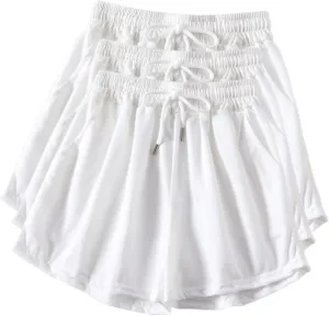 Active Shorts for Women 3PC Shorts Elastic High Waisted Drawstring Shorts Lightweight Sports Shorts with Pocket