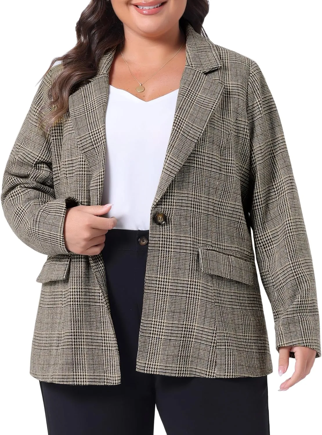 Agnes Orinda Blazers for Women Plus Size Plaid Notched Lapel Long Sleeve Business Casual Blazer Jackets