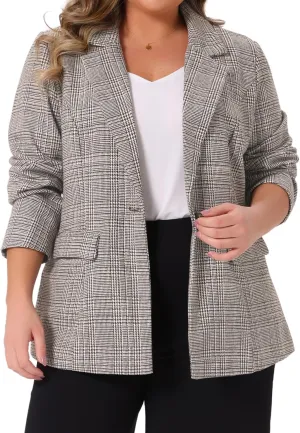 Agnes Orinda Blazers for Women Plus Size Plaid Notched Lapel Long Sleeve Business Casual Blazer Jackets