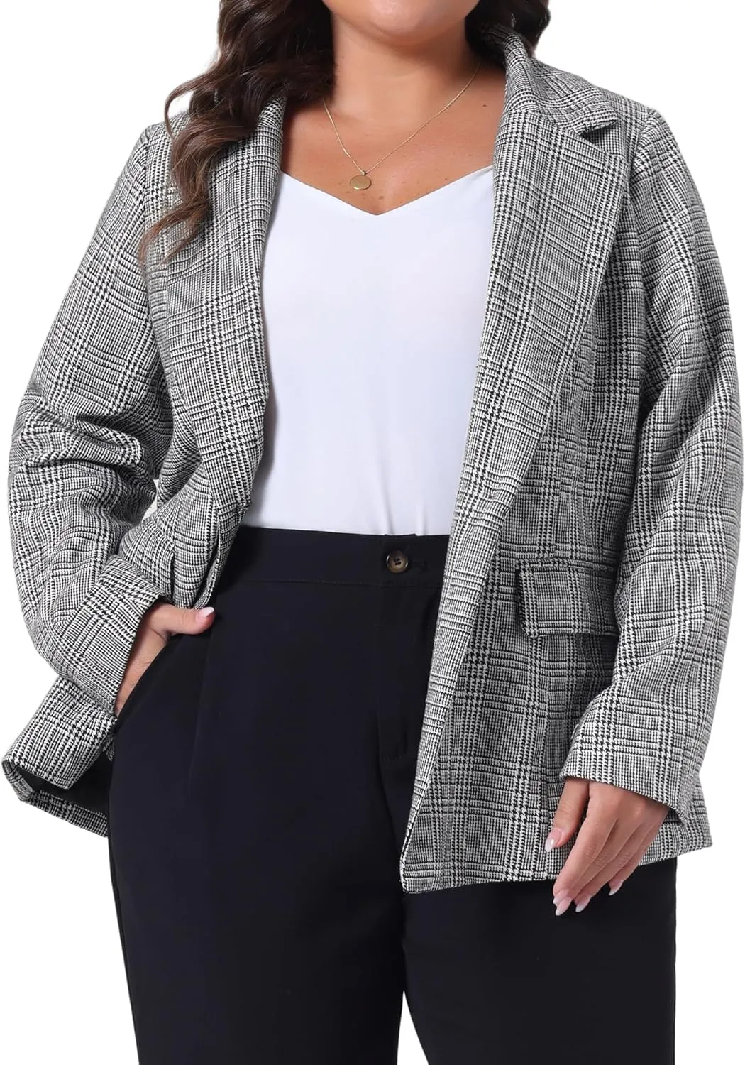 Agnes Orinda Blazers for Women Plus Size Plaid Notched Lapel Long Sleeve Business Casual Blazer Jackets