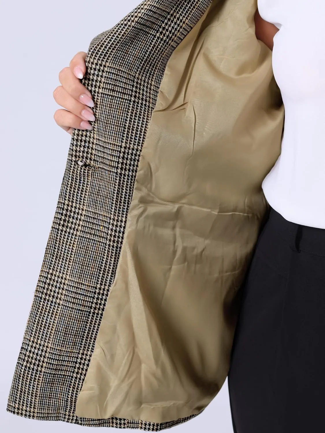 Agnes Orinda Blazers for Women Plus Size Plaid Notched Lapel Long Sleeve Business Casual Blazer Jackets