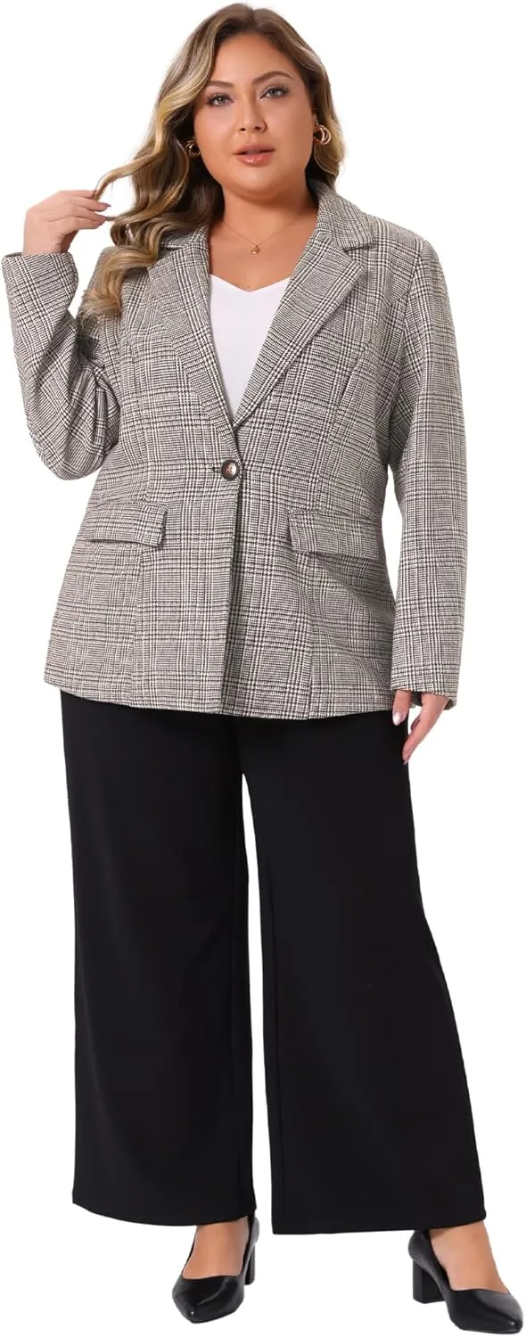 Agnes Orinda Blazers for Women Plus Size Plaid Notched Lapel Long Sleeve Business Casual Blazer Jackets