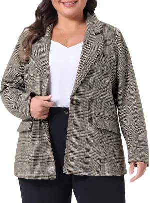 Agnes Orinda Blazers for Women Plus Size Plaid Notched Lapel Long Sleeve Business Casual Blazer Jackets