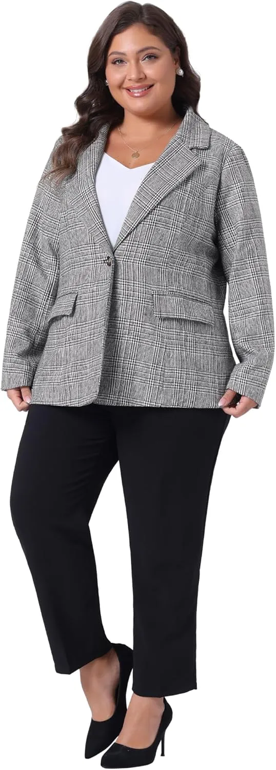 Agnes Orinda Blazers for Women Plus Size Plaid Notched Lapel Long Sleeve Business Casual Blazer Jackets