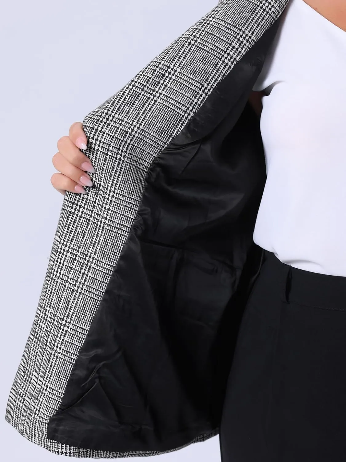 Agnes Orinda Blazers for Women Plus Size Plaid Notched Lapel Long Sleeve Business Casual Blazer Jackets