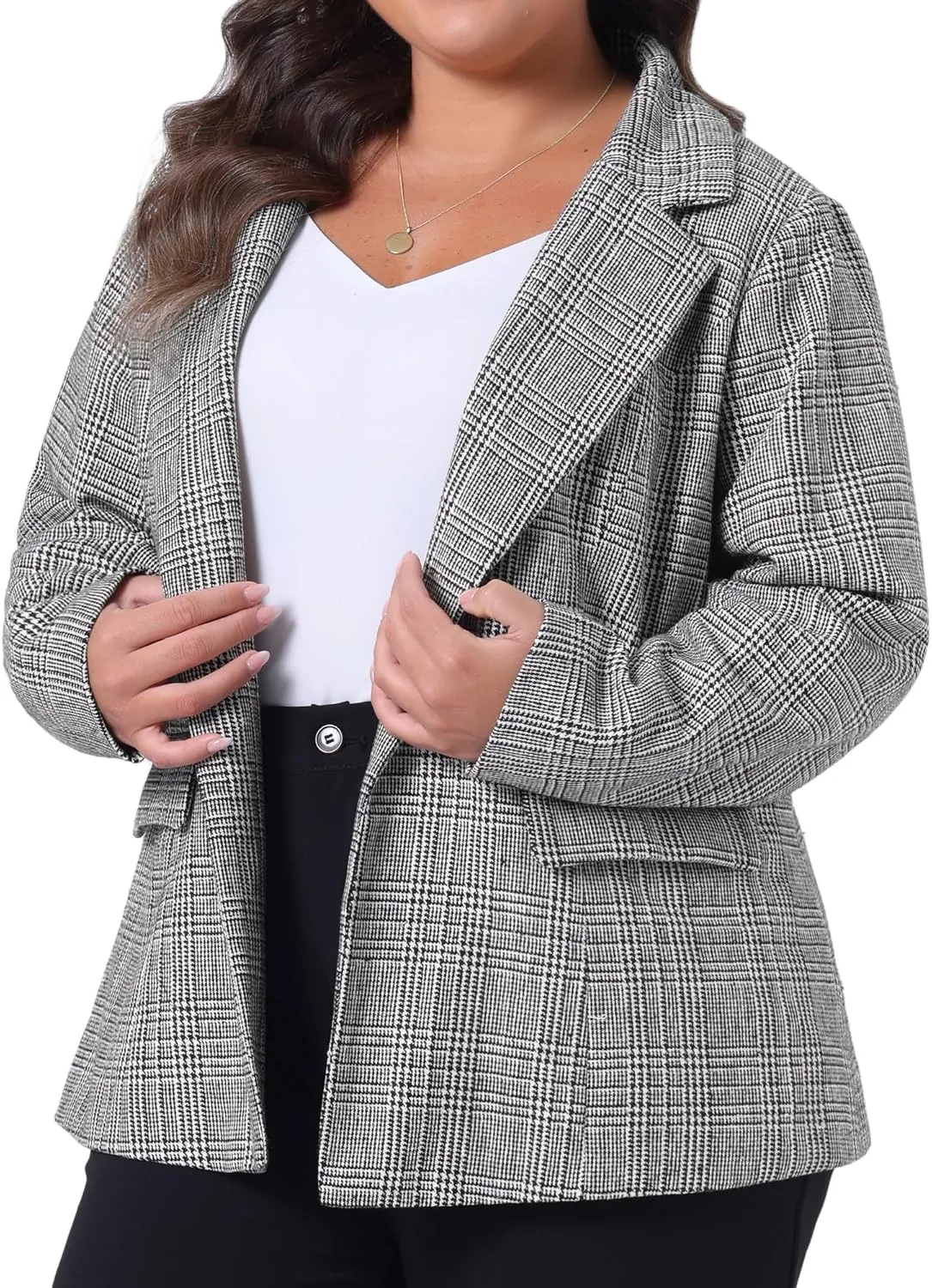 Agnes Orinda Blazers for Women Plus Size Plaid Notched Lapel Long Sleeve Business Casual Blazer Jackets