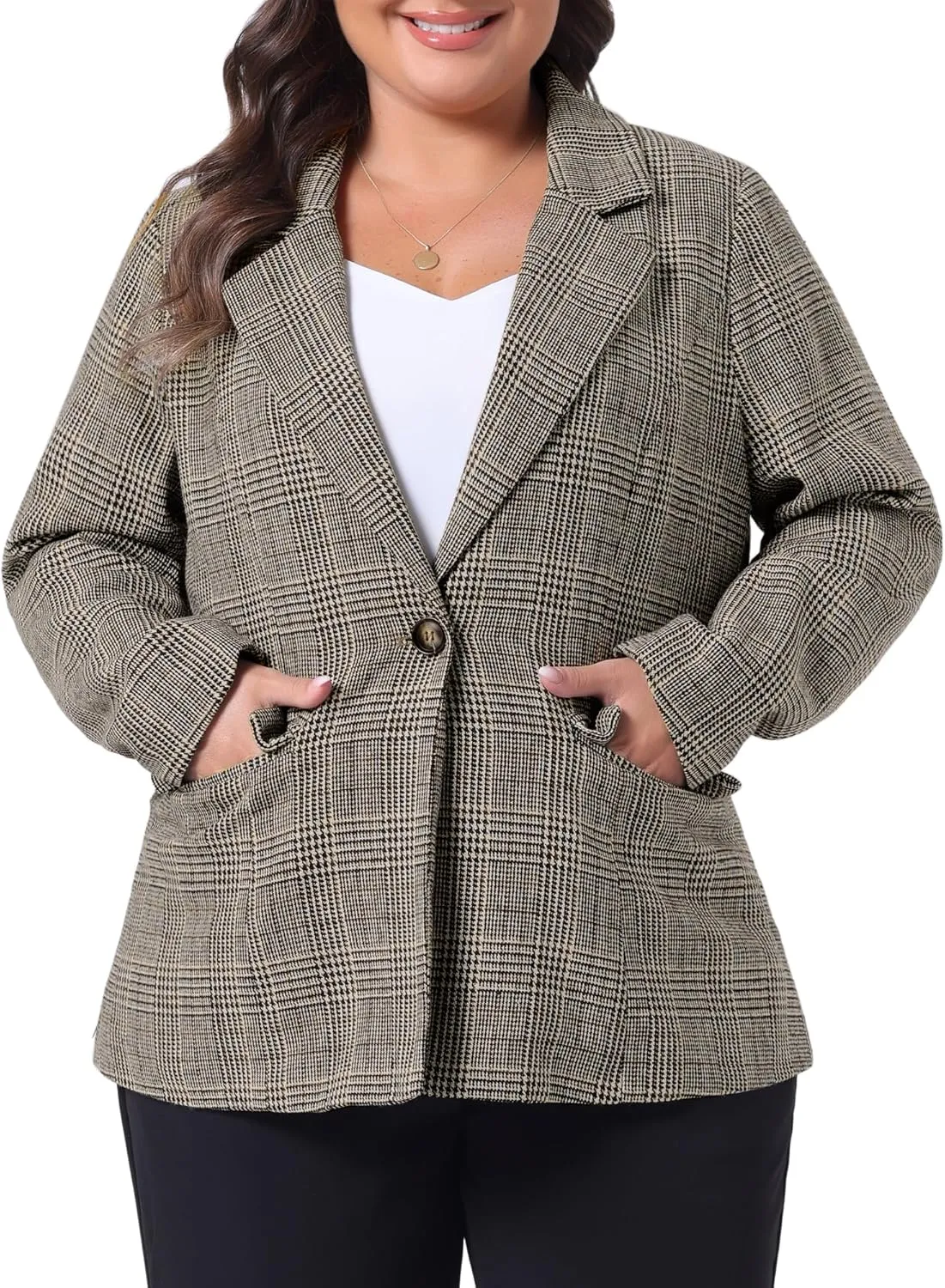 Agnes Orinda Blazers for Women Plus Size Plaid Notched Lapel Long Sleeve Business Casual Blazer Jackets