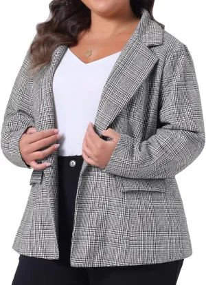 Agnes Orinda Blazers for Women Plus Size Plaid Notched Lapel Long Sleeve Business Casual Blazer Jackets
