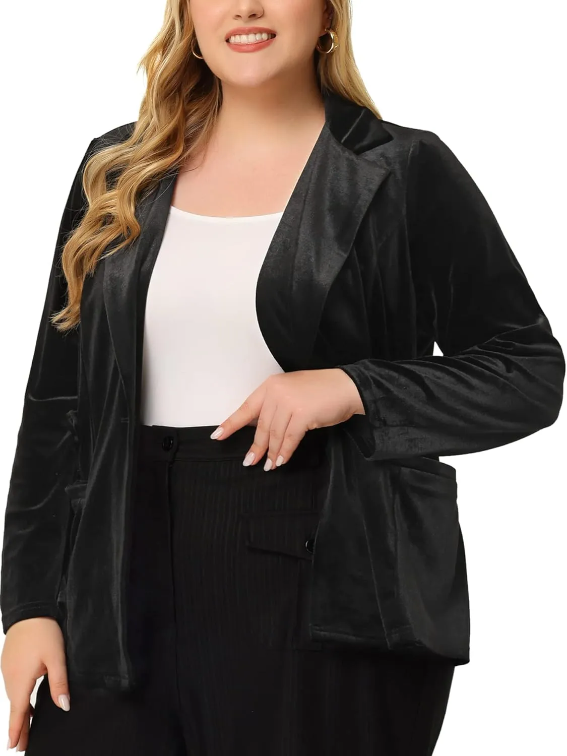 Agnes Orinda Plus Size Velvet Blazers Jackets for Women Casual Lapel Suit Office Work Blazer