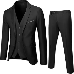 Alalaso Men's Suits Slim Fit, 3 Piece Suit for Men, 2 Button Blazer Jacket Vest Pants, Men Tuxedo Suit Sets