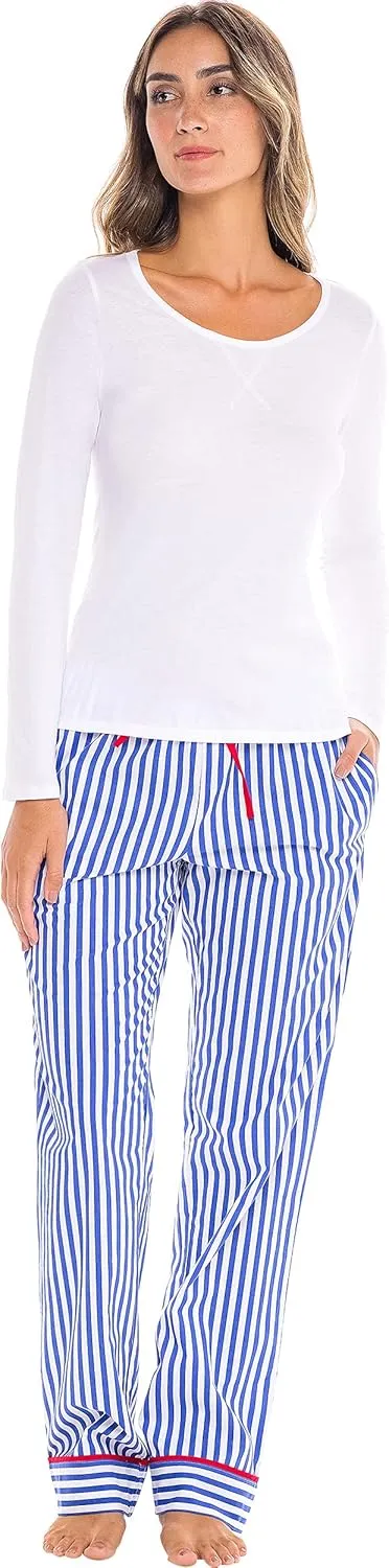Alexander Del Rossa Women's Lightweight Button Down Pajama Set, Long Cotton Pjs