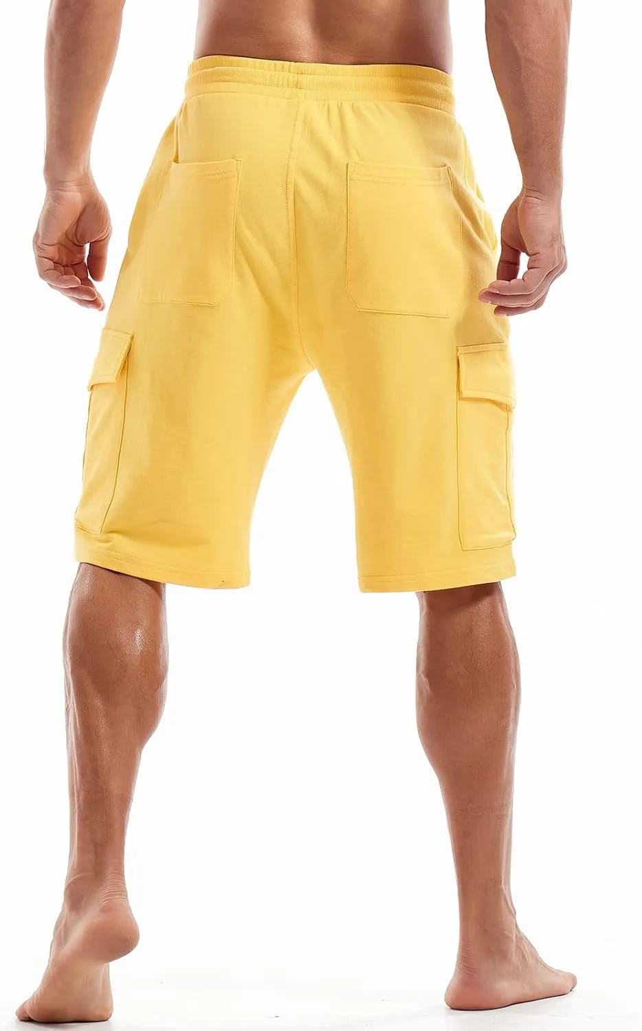 AMY COULEE Mens Cargo Shorts Cotton Casual Lounge Shorts Elastic Waist Workout Shorts with Multi-Pockets