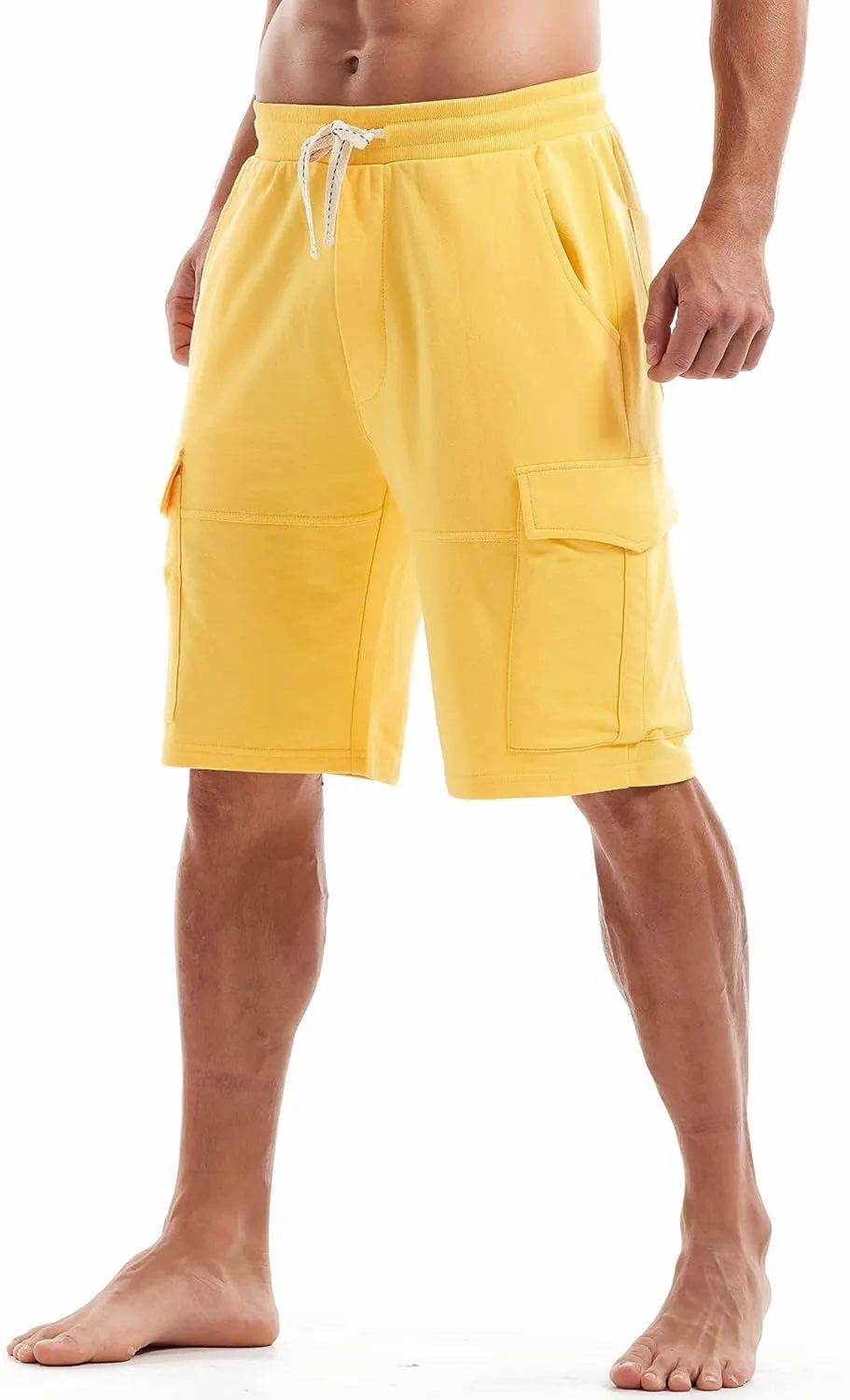 AMY COULEE Mens Cargo Shorts Cotton Casual Lounge Shorts Elastic Waist Workout Shorts with Multi-Pockets