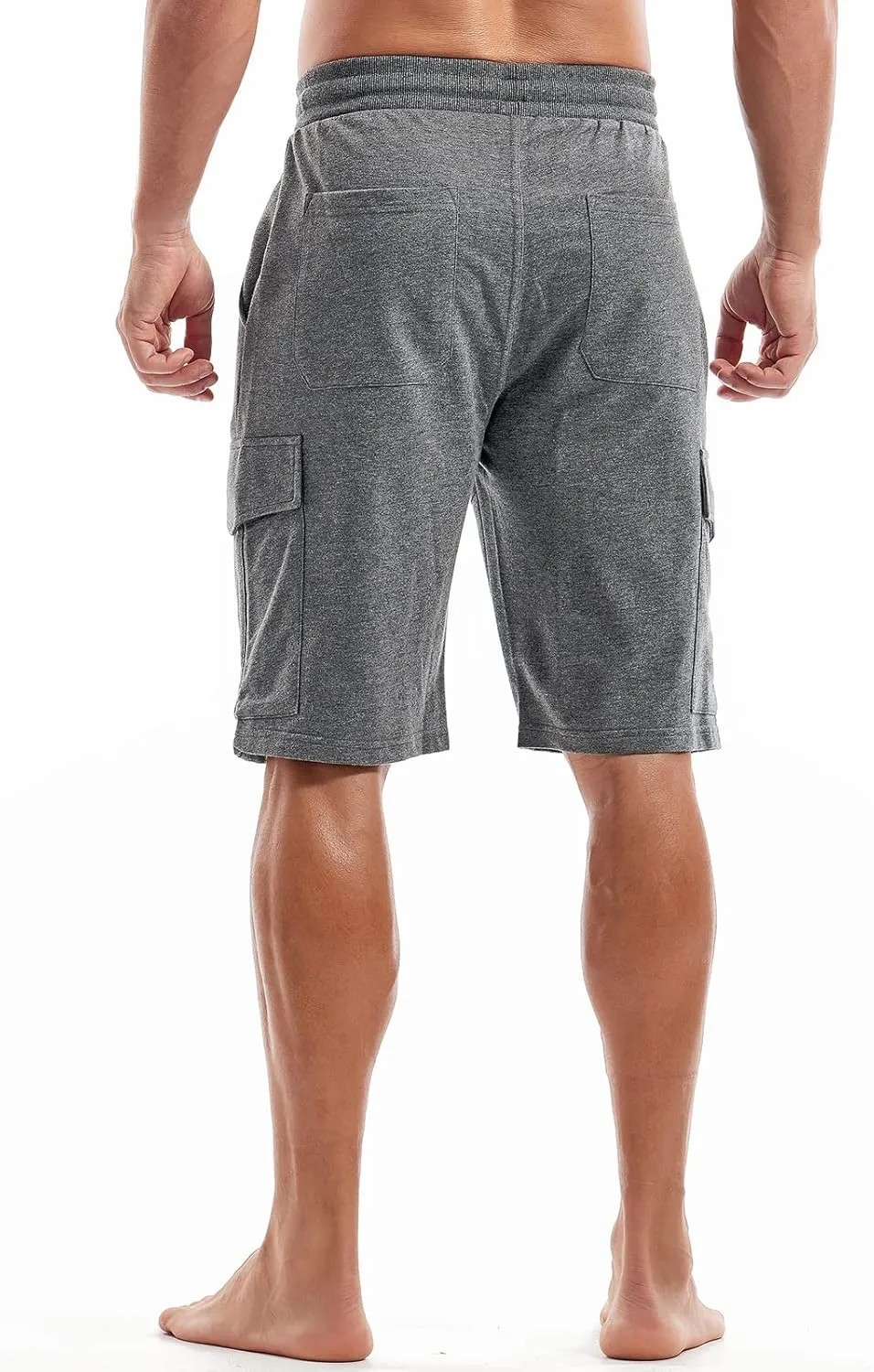 AMY COULEE Mens Cargo Shorts Cotton Casual Lounge Shorts Elastic Waist Workout Shorts with Multi-Pockets