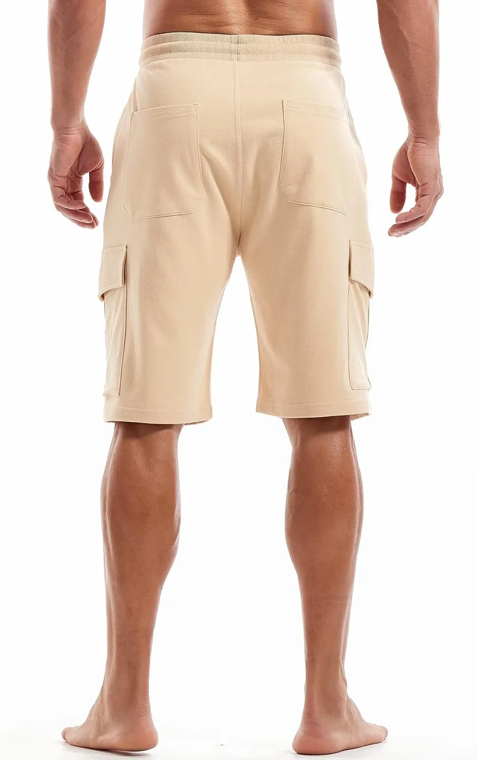 AMY COULEE Mens Cargo Shorts Cotton Casual Lounge Shorts Elastic Waist Workout Shorts with Multi-Pockets