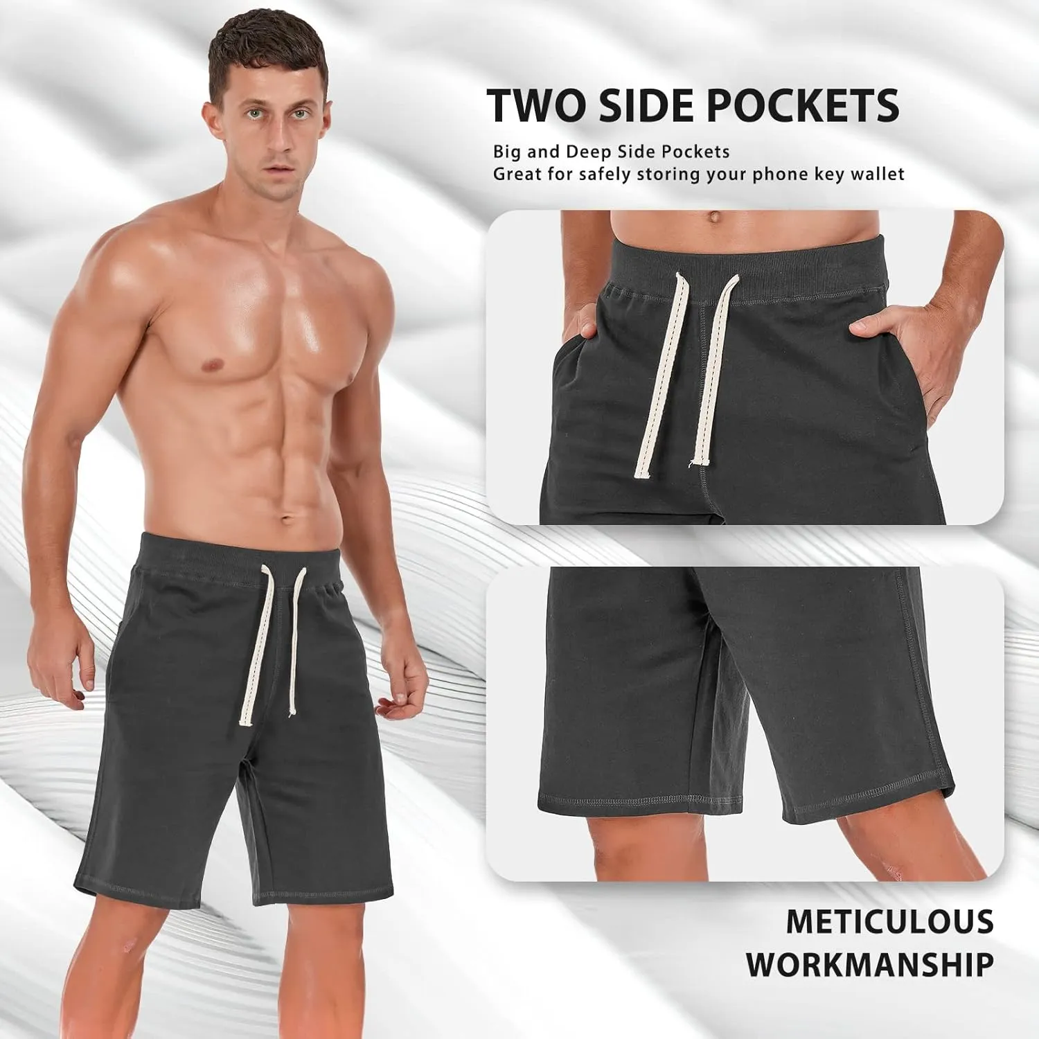 AMY COULEE Men's Casual Classic Shorts Athletic Cotton Sweat Shorts with Drawstring