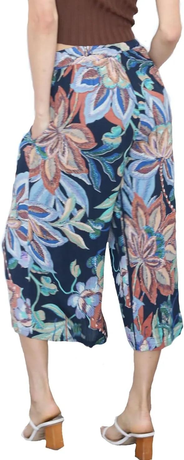 Angie Women's Wide Leg Pant with Front Tie and Stretch Waist