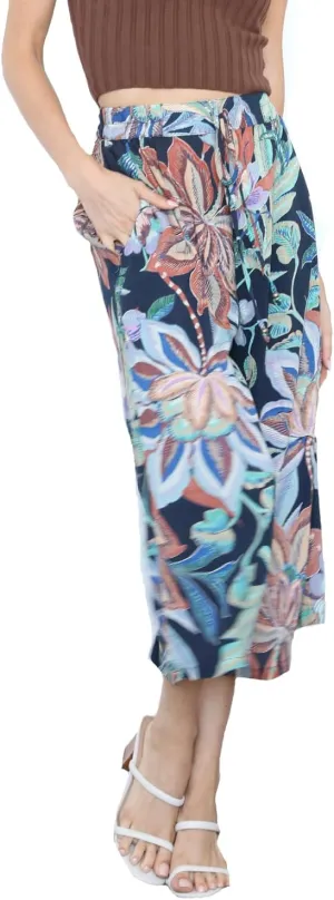 Angie Women's Wide Leg Pant with Front Tie and Stretch Waist