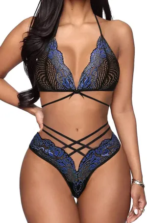 Aranmei Strappy Lingerie for Women, Sexy Crisscross Bra Set Two Piece Matching Bra and Panty Sets