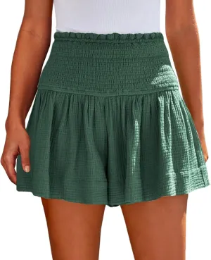 Athletic Shorts for Women Summer Smocked High Waisted Active Gym Shorts Casual Relaxed Fit Lounge Short