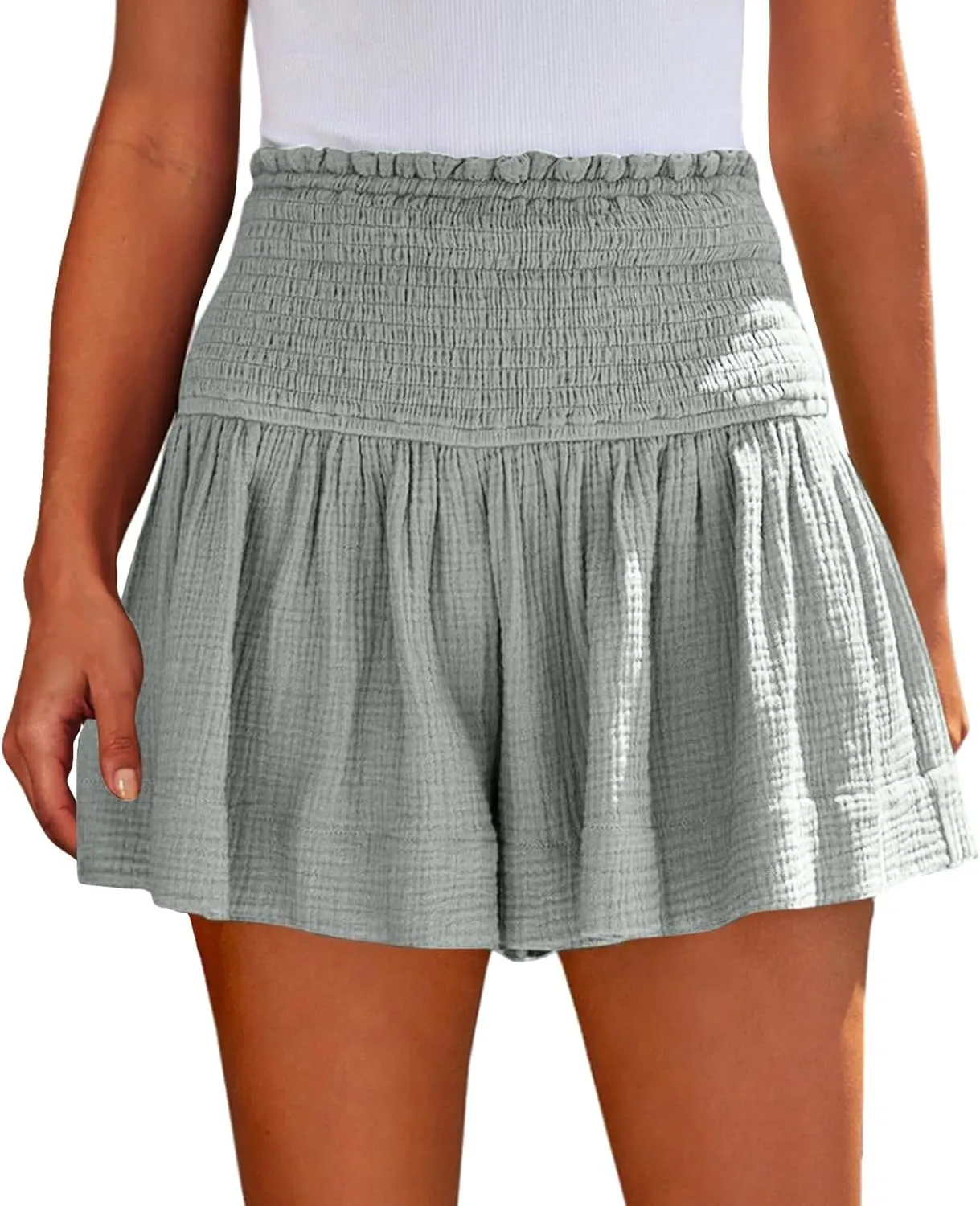 Athletic Shorts for Women Summer Smocked High Waisted Active Gym Shorts Casual Relaxed Fit Lounge Short