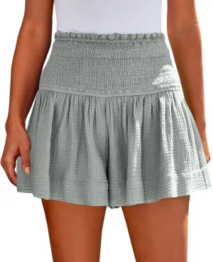 Athletic Shorts for Women Summer Smocked High Waisted Active Gym Shorts Casual Relaxed Fit Lounge Short