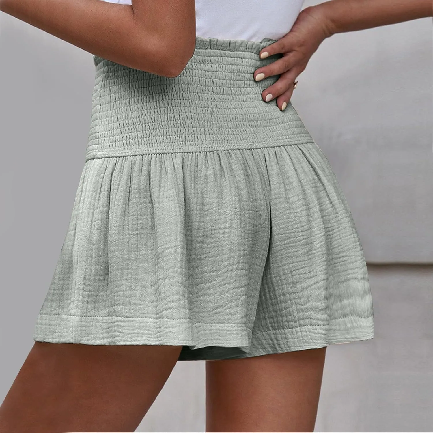 Athletic Shorts for Women Summer Smocked High Waisted Active Gym Shorts Casual Relaxed Fit Lounge Short