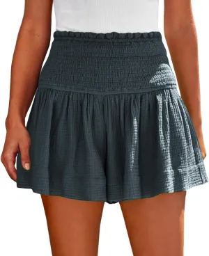 Athletic Shorts for Women Summer Smocked High Waisted Active Gym Shorts Casual Relaxed Fit Lounge Short