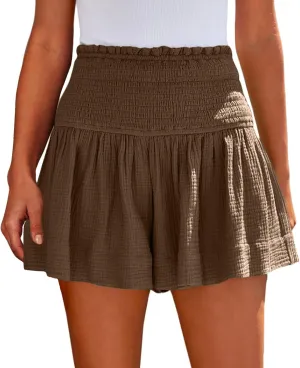 Athletic Shorts for Women Summer Smocked High Waisted Active Gym Shorts Casual Relaxed Fit Lounge Short