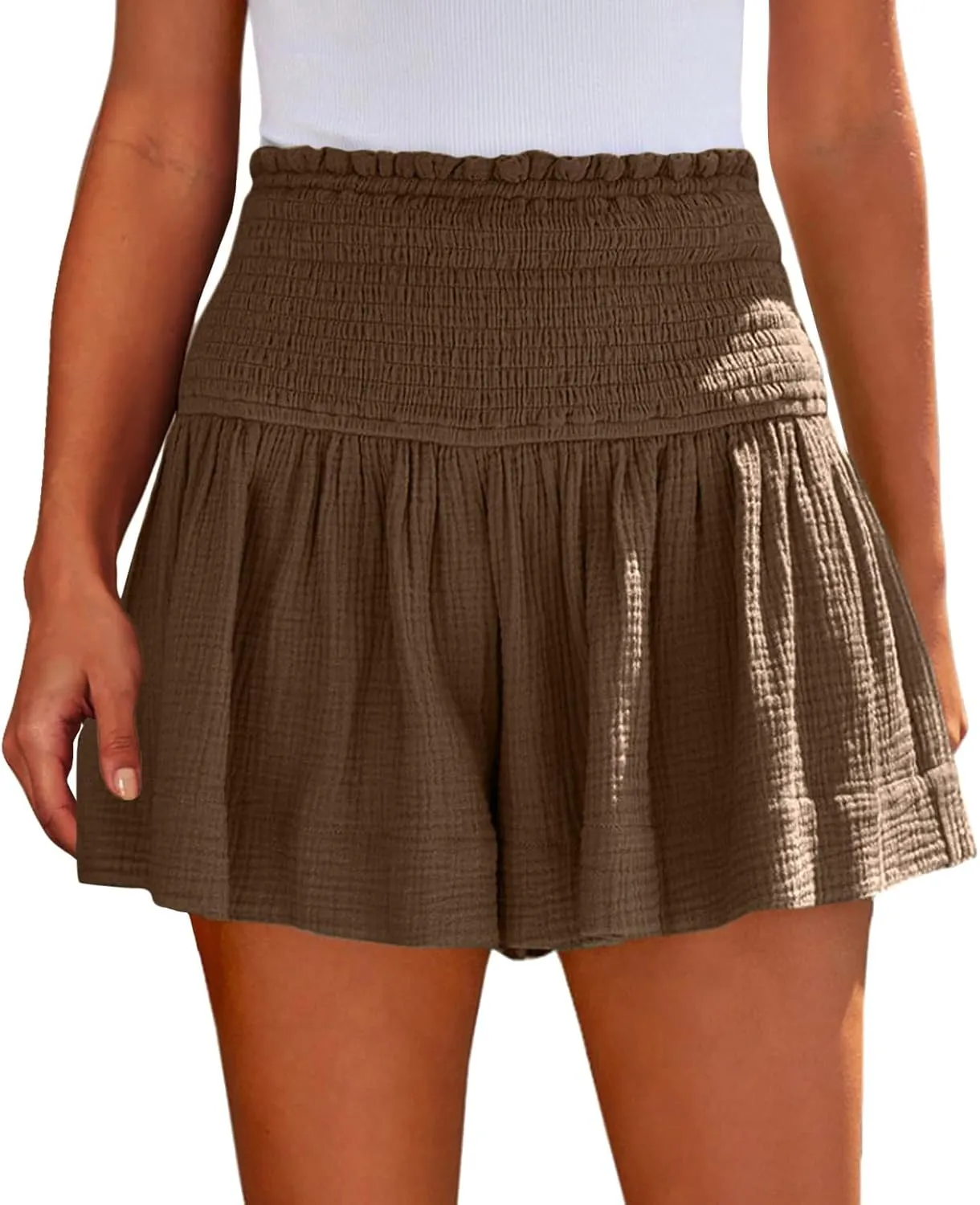 Athletic Shorts for Women Summer Smocked High Waisted Active Gym Shorts Casual Relaxed Fit Lounge Short