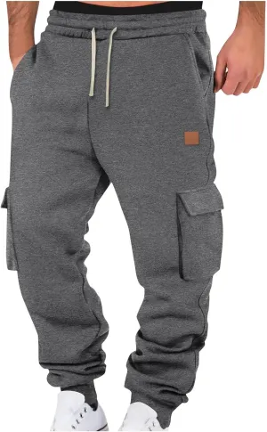 Aymnlox Mens Casual Cargo Pants with Multi Pockets Stretch Waist Drawstring Pants Jogger Athletic Heavyweight Tapered Pants