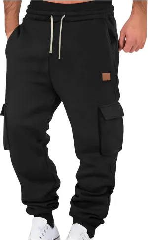 Aymnlox Mens Casual Cargo Pants with Multi Pockets Stretch Waist Drawstring Pants Jogger Athletic Heavyweight Tapered Pants