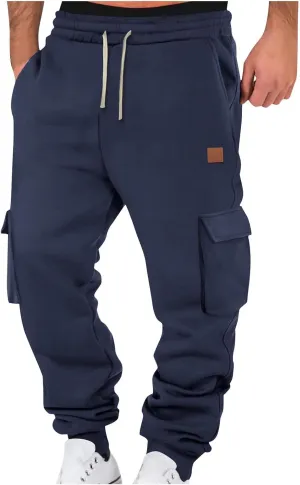 Aymnlox Mens Casual Cargo Pants with Multi Pockets Stretch Waist Drawstring Pants Jogger Athletic Heavyweight Tapered Pants