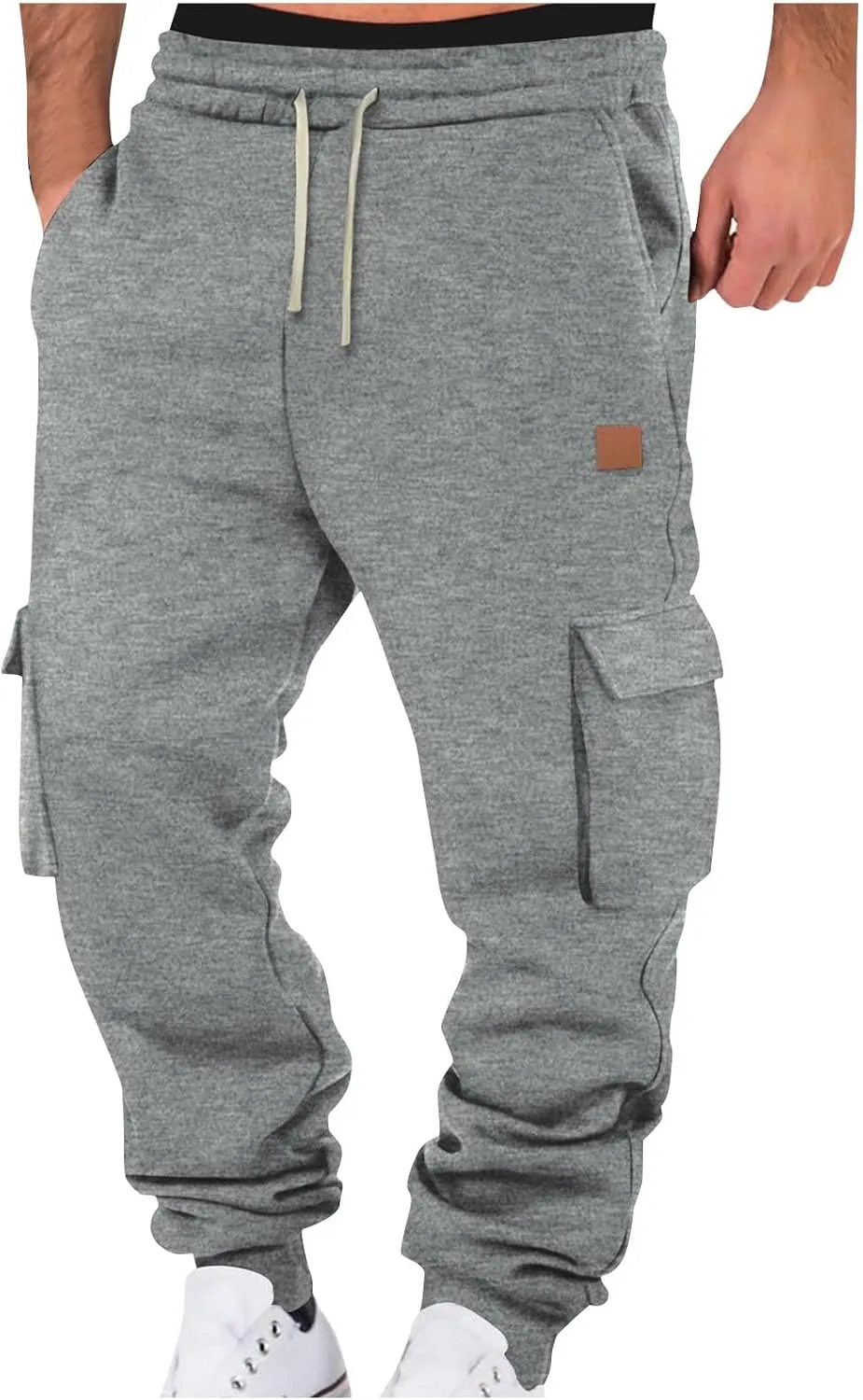 Aymnlox Mens Casual Cargo Pants with Multi Pockets Stretch Waist Drawstring Pants Jogger Athletic Heavyweight Tapered Pants