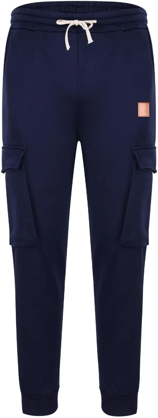 Aymnlox Mens Casual Cargo Pants with Multi Pockets Stretch Waist Drawstring Pants Jogger Athletic Heavyweight Tapered Pants