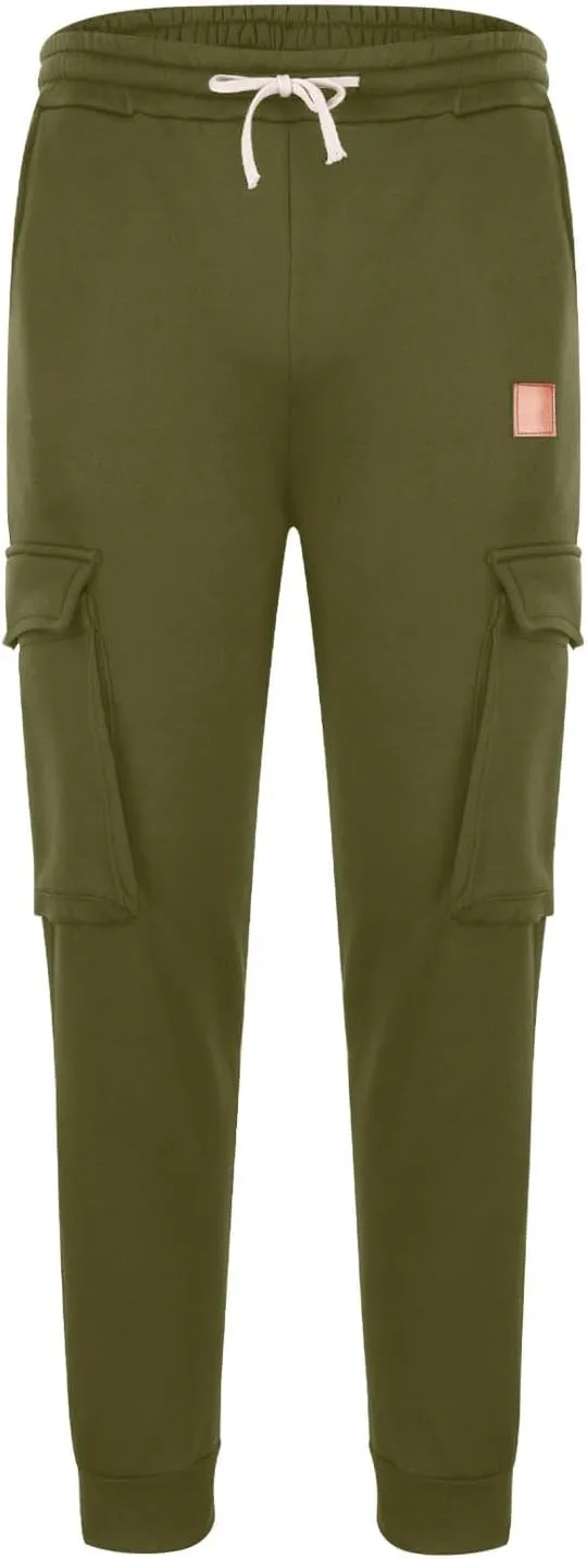 Aymnlox Mens Casual Cargo Pants with Multi Pockets Stretch Waist Drawstring Pants Jogger Athletic Heavyweight Tapered Pants