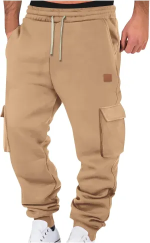 Aymnlox Mens Casual Cargo Pants with Multi Pockets Stretch Waist Drawstring Pants Jogger Athletic Heavyweight Tapered Pants
