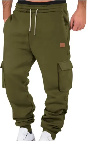 Aymnlox Mens Casual Cargo Pants with Multi Pockets Stretch Waist Drawstring Pants Jogger Athletic Heavyweight Tapered Pants