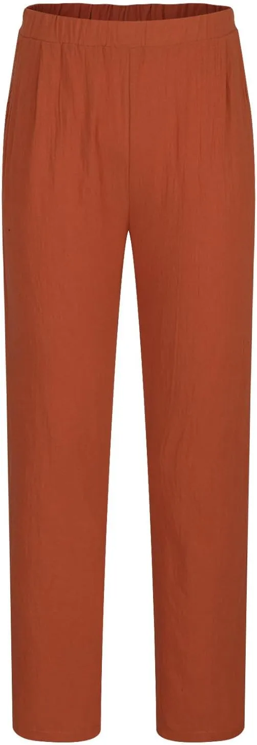 Aymnlox Mens Cotton Linen Pants Solid Color Loose Fit Chino Trousers Elastic Waist Tapered Parachute Casual Pants with Pocket