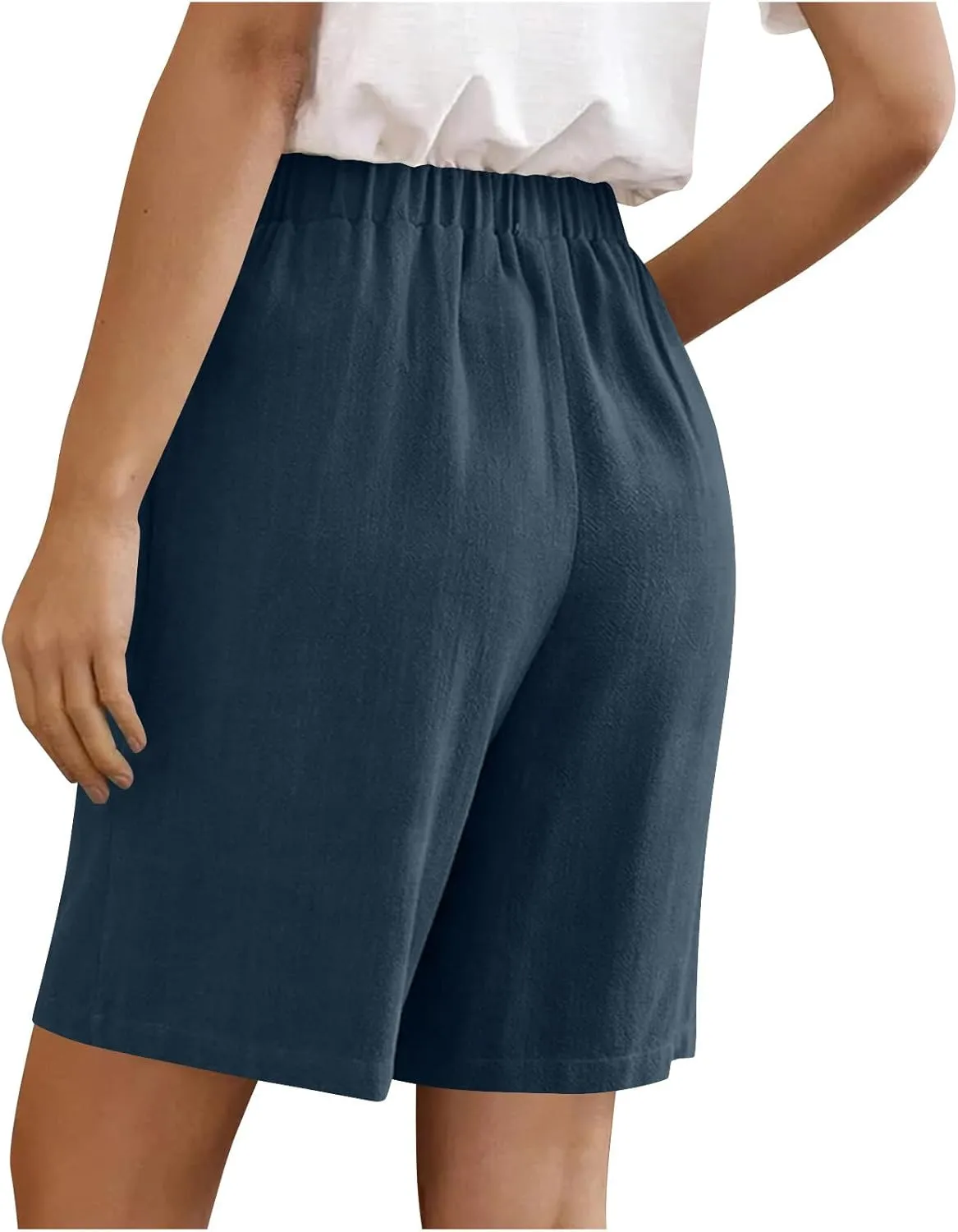 Bermuda Shorts for Women Bowknot Tie Drawstring High Waisted Elastic Comfy Wide Leg with Pocket Lounge Summer