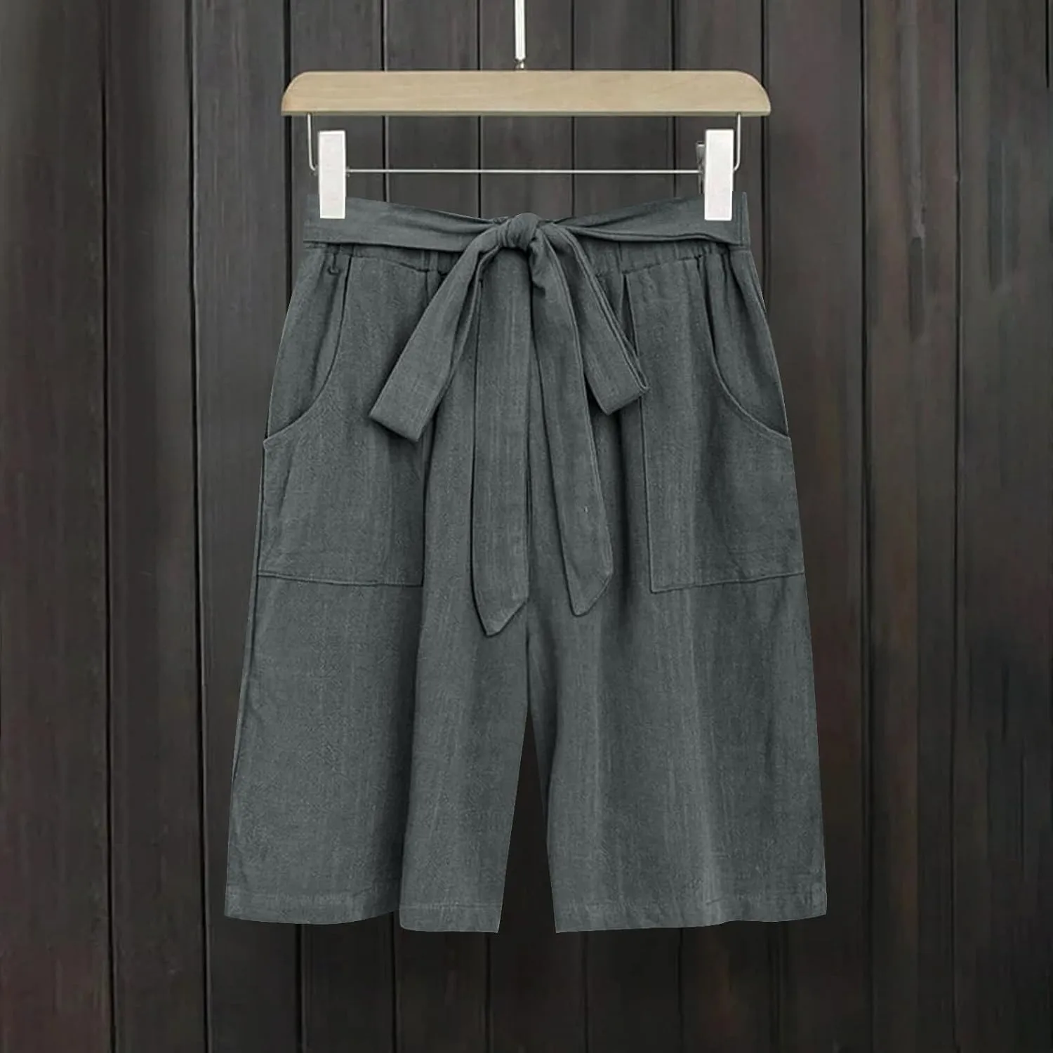 Bermuda Shorts for Women Bowknot Tie Drawstring High Waisted Elastic Comfy Wide Leg with Pocket Lounge Summer
