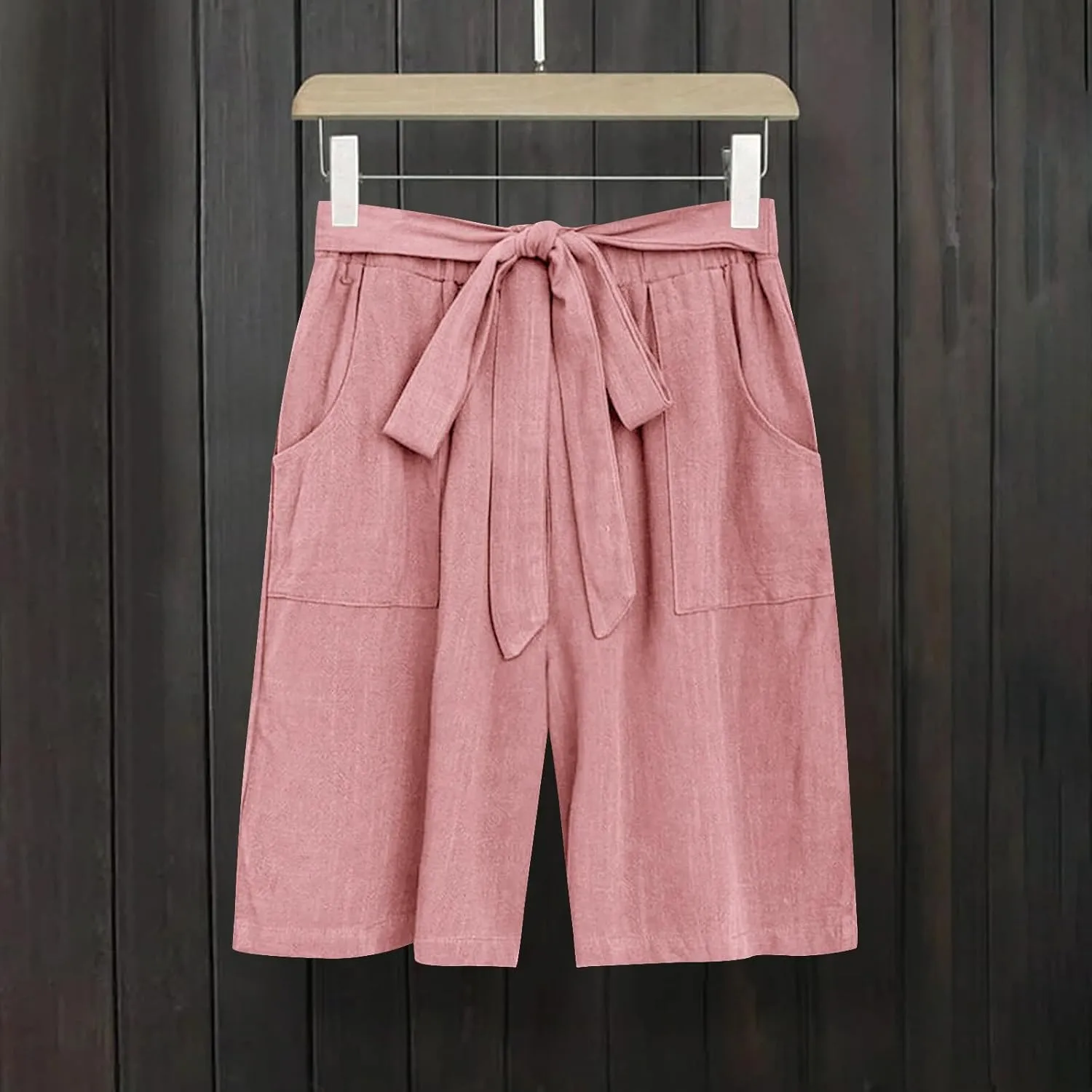 Bermuda Shorts for Women Bowknot Tie Drawstring High Waisted Elastic Comfy Wide Leg with Pocket Lounge Summer
