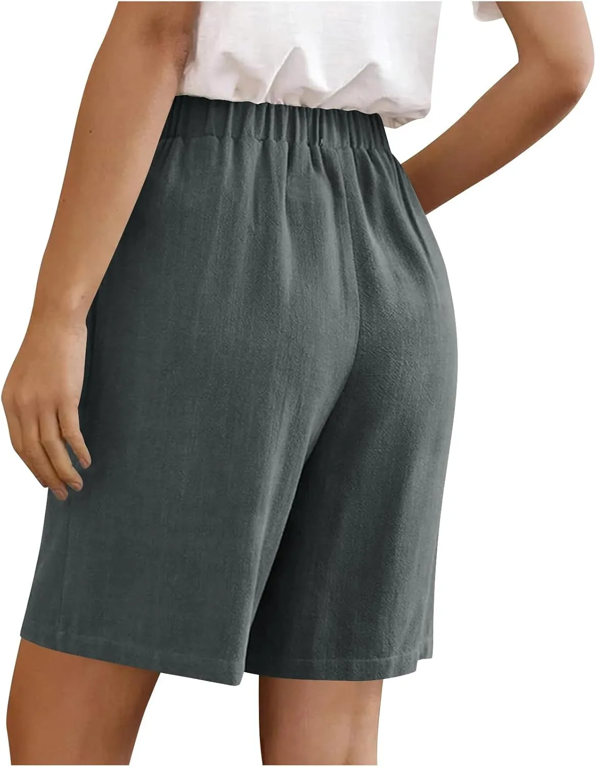 Bermuda Shorts for Women Bowknot Tie Drawstring High Waisted Elastic Comfy Wide Leg with Pocket Lounge Summer