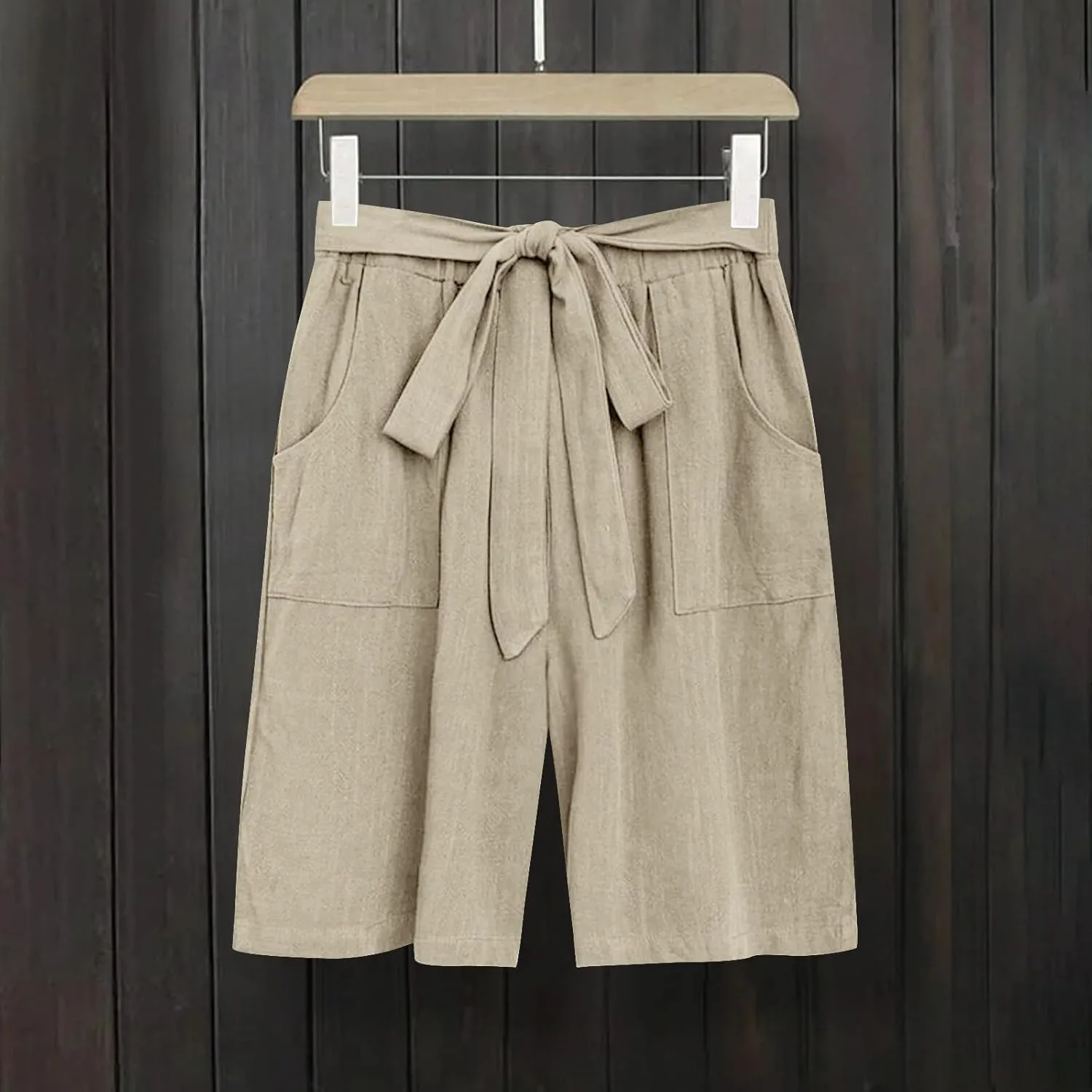 Bermuda Shorts for Women Bowknot Tie Drawstring High Waisted Elastic Comfy Wide Leg with Pocket Lounge Summer