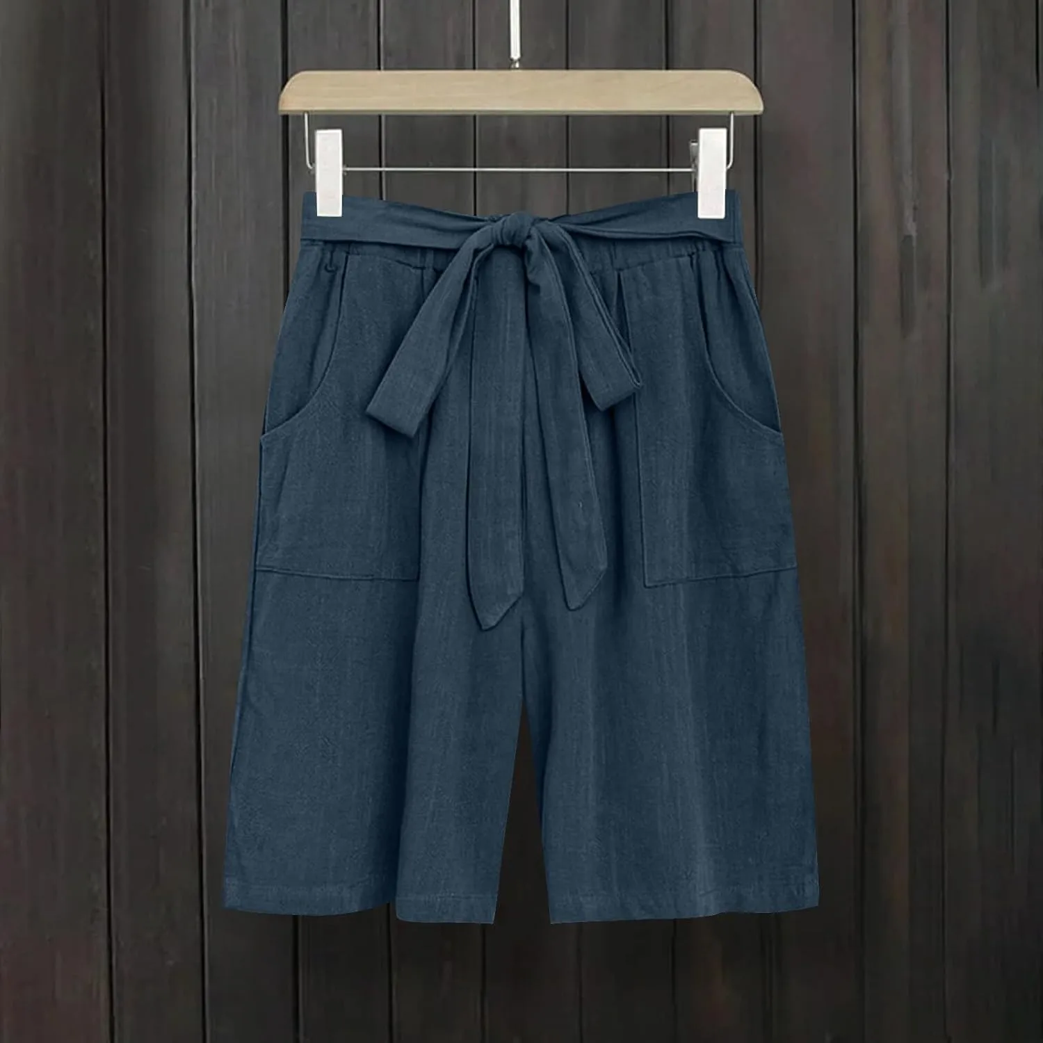 Bermuda Shorts for Women Bowknot Tie Drawstring High Waisted Elastic Comfy Wide Leg with Pocket Lounge Summer