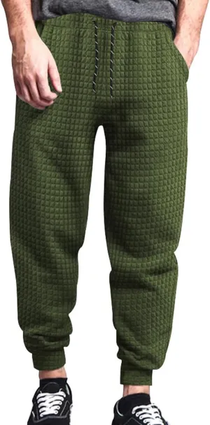 BIFUTON Baggy Sweatpants Men Waffle Knitted Elastic Waist Joggers for Men Lounge Pants Comfortable Trousers with Pockets