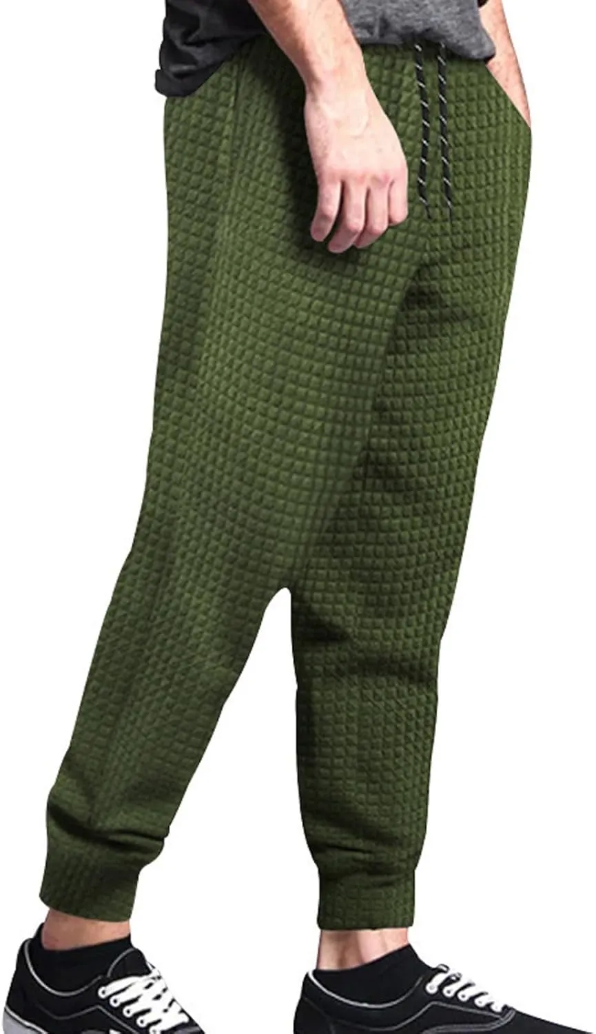 BIFUTON Baggy Sweatpants Men Waffle Knitted Elastic Waist Joggers for Men Lounge Pants Comfortable Trousers with Pockets